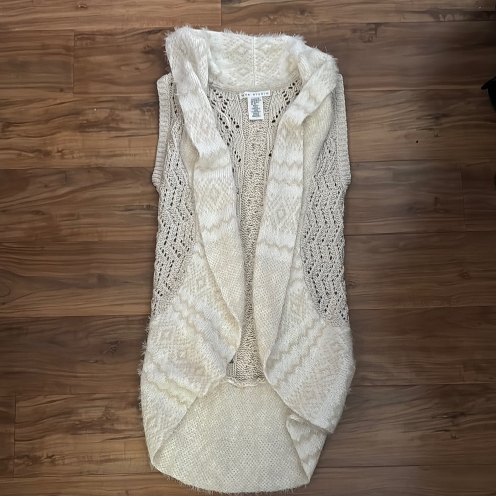 Max Studio Cream Knit Hooded Vest